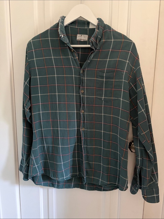 Tops - Vintage Teal Plaid Cotton Flannel (Size M)